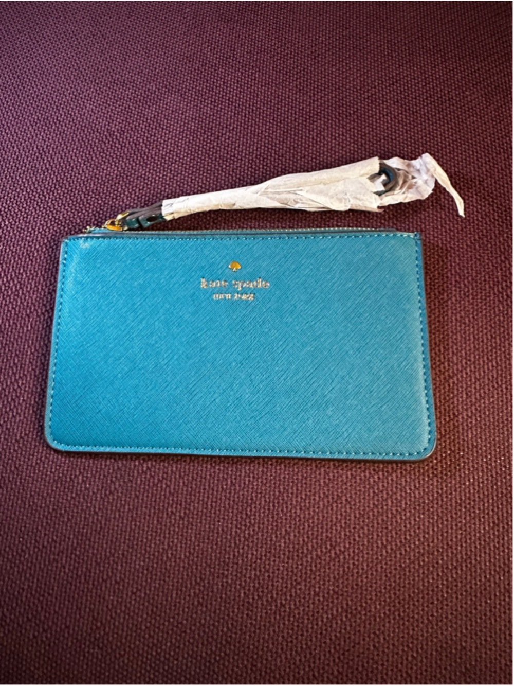 Kate Spade Teal Blue and Gold Wristlet Zip Clutch